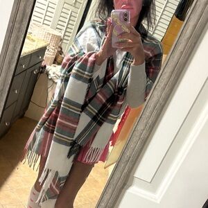 LOFT Plaid Cape in Red, Green, and Cream